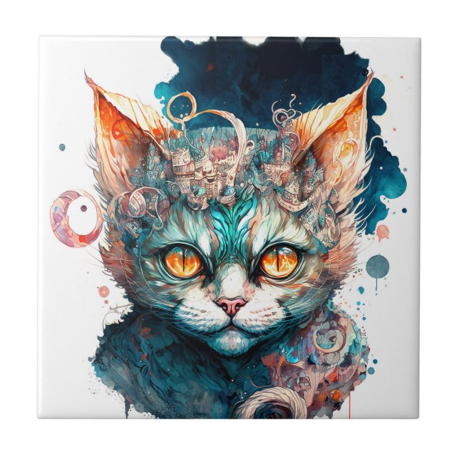 Gato de aquarela no estilo steampunk (Frente)