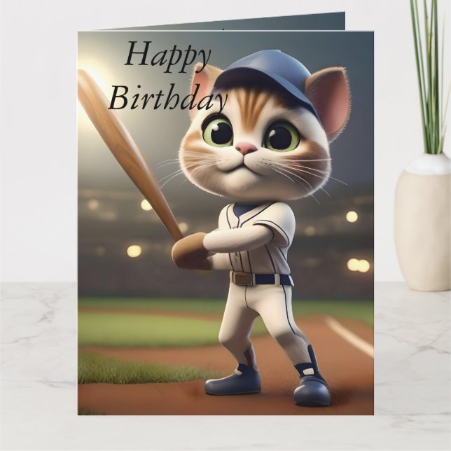 Gato de Baseball Engraçado 3D, Grande Cartão de An (Frente)