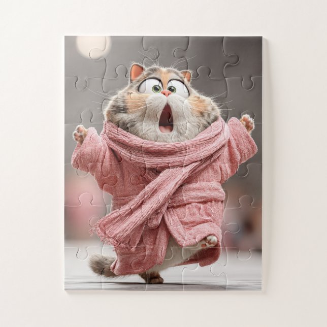 Gato de Bathrobe Rosa - Quebra-cabeça engraçado (Vertical)
