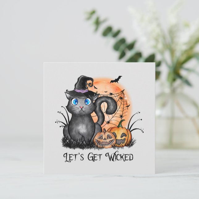 Gato de Bruxas Negras com Aranha e Jack-O'-Lantern (Em pé/Frente)