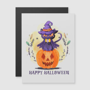 Gato de Bruxas Roxas na Abóbora - Feliz Halloween
