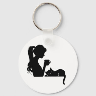 Gato de café e Chaveiro de silhueta de gato