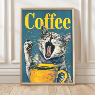 Gato de Café Fofo e Divertido Impressão – Dopami