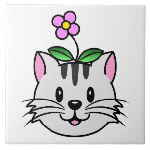 Gato de Cartoon Bonito com Flor na Cabeça