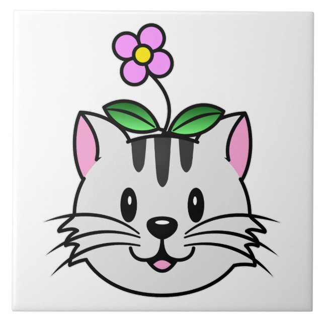 Gato de Cartoon Bonito com Flor na Cabeça (Frente)
