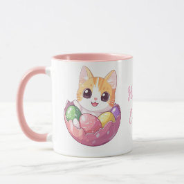 Gato de Cartoon Bonito na Caneca de Ovo de Páscoa