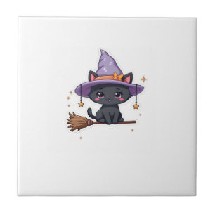 Gato de Chapéu de Bruxa Amigável Kawaii Pastel Fo