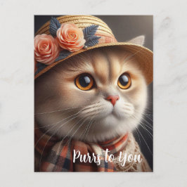 Gato de Chapéu de Palha Cartão Postal para Amantes