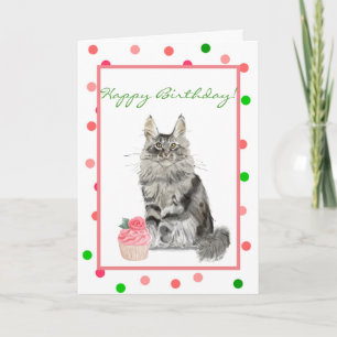 Gato De cinza Com Cupcake Do Cartão De Aniversár