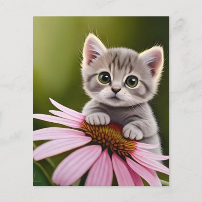 Gato-de-cinza fofo e floral (Frente)