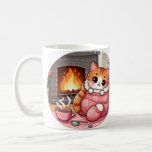 Gato De Comprimido Quente Em Uma Caneca De Café De (Esquerda)