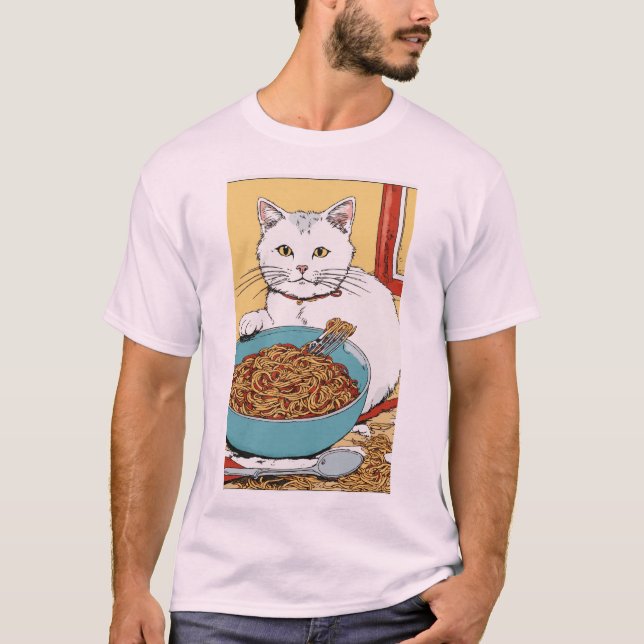 Gato de Espaguete Mensageiro - Desenho de Camisa T (Frente)