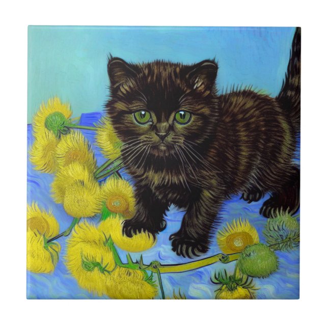Gato de estilo Van Gogh com Sunflower (Frente)