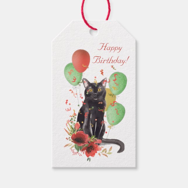 Gato de festa de aniversário com Etiqueta de Prese (Frente)