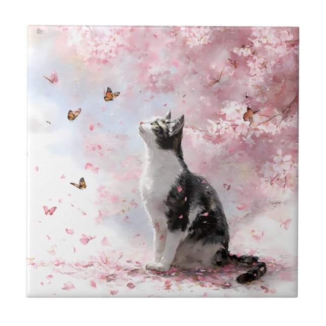 Gato de Flor de Cerejeira e Borboletas (1) (Frente)