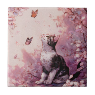 Gato de Flor de Cerejeira e Borboletas (2)