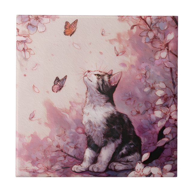 Gato de Flor de Cerejeira e Borboletas (2) (Frente)