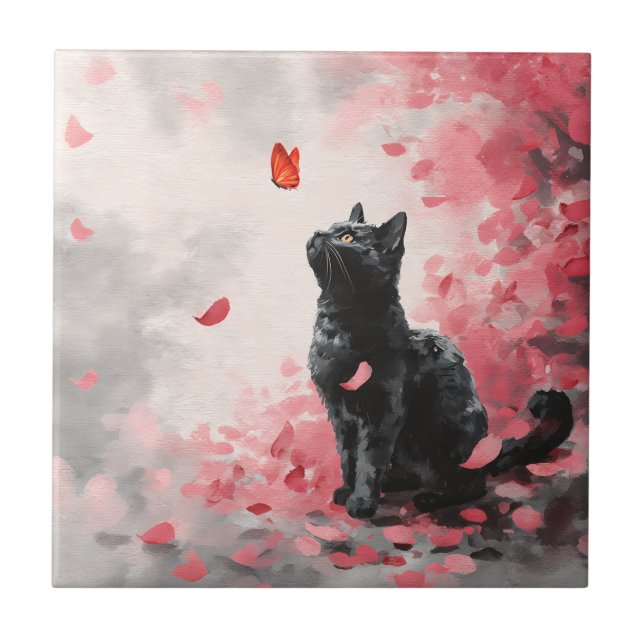 Gato de Flor de Cerejeira e Borboletas (3) (Frente)