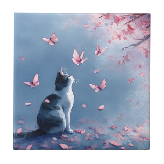Gato de Flor de Cerejeira e Borboletas (4) (Frente)