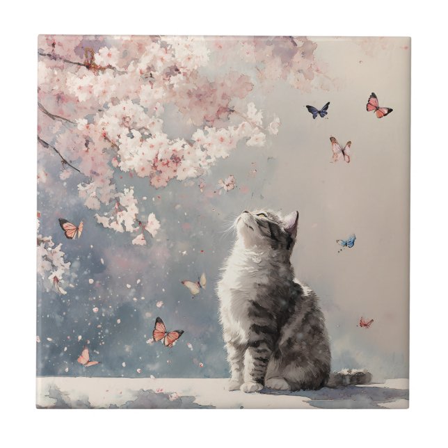 Gato de Flor de Cerejeira e Borboletas (6) (Frente)
