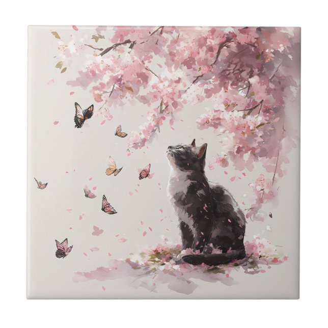 Gato de Flor de Cerejeira e Borboletas (9) (Frente)