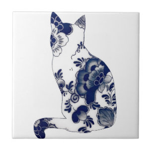 gato-de-flor de reproduções de azulejos delft