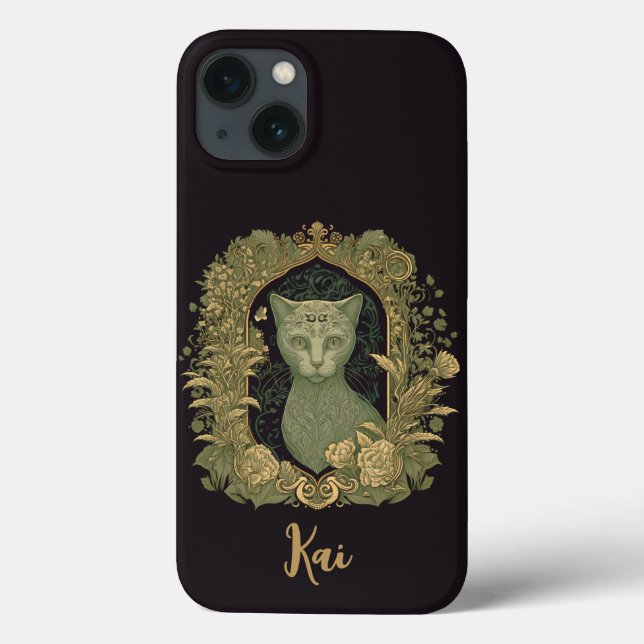 Gato de Floresta Elegante com Nome Personalizado (Verso)