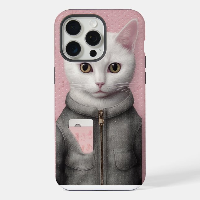 Gato de Gatinho Rosa e Branco com Telefone (Verso)