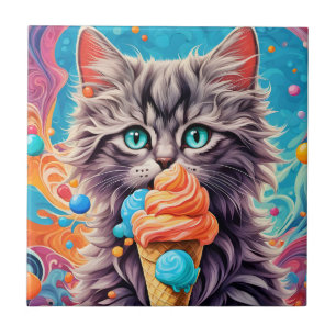 Gato de Gato Comendo Sorvete Cone Gatinho Engraçad
