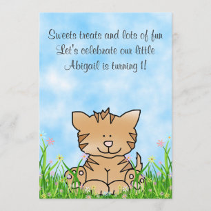 Gato de Gato e Flores Convite para primeiro aniver