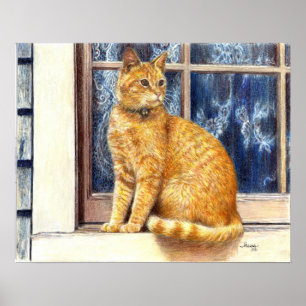 Gato de gato malhado vermelho no impressão do