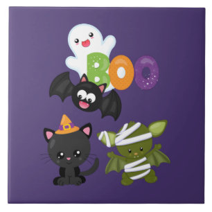 Gato de Halloween, Bat, Mamã e Fantasma