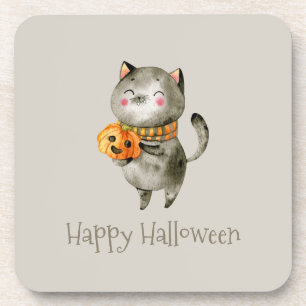Gato de Halloween bonito com abóbora Porta copo