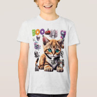 Gato de Halloween bonito com crânios