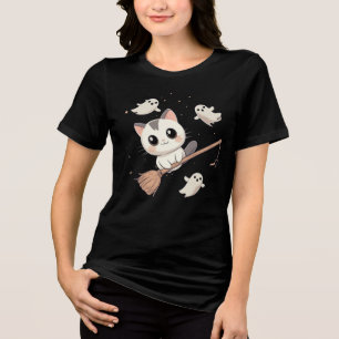 Gato de Halloween bonito voando em T-Shirt de vass