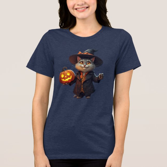 Gato de Halloween encantador com Jack-o-Lanterna - (Frente)