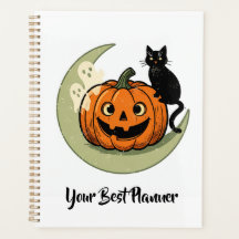 Gato de Halloween Fofo no Planejador de Lua de Abó