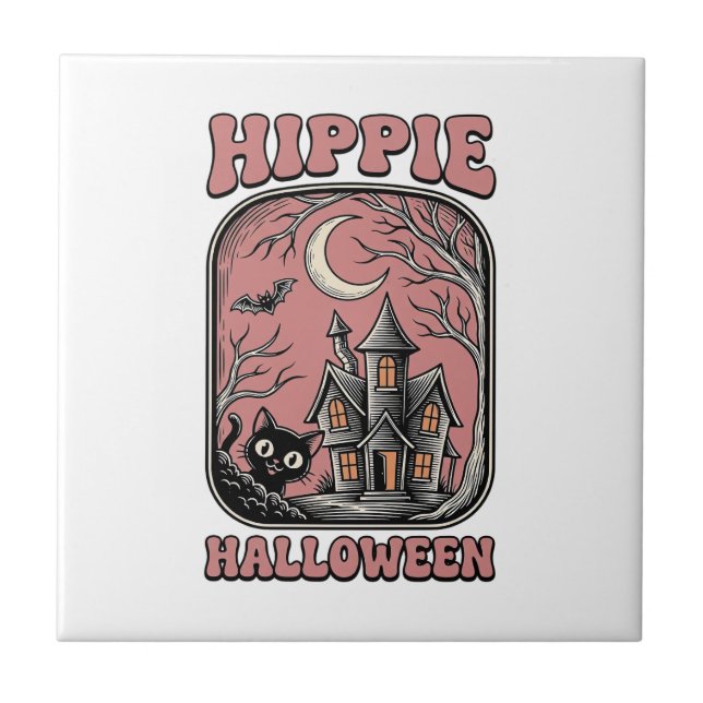 Gato de Halloween Hippie Casa Assombrada Design Vi (Frente)