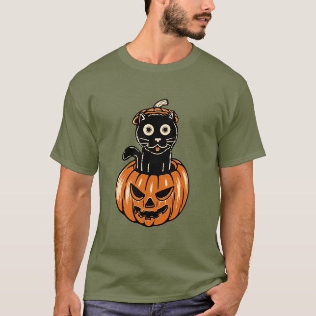 Gato De Halloween Na Camisa De Bomba (Frente)