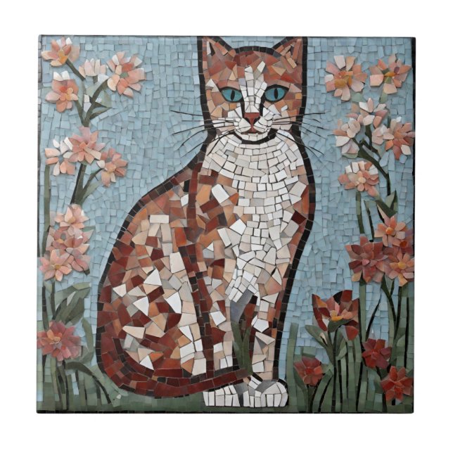 Gato de mosaico com madeira no Jardim da Flor (Frente)