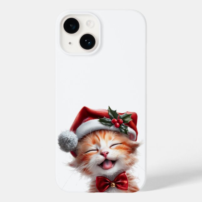 Gato de Natal bonito com Chapéu Santa e Arco (Verso)