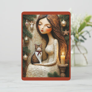 Gato de Natal Caprichoso Donzela de Inverno Cartão