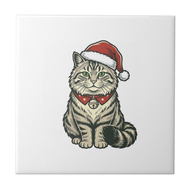 Gato de Natal Chapéu do Papai Noel Design de Gravu (Frente)