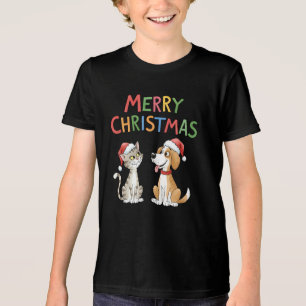Gato de Natal e Cachorro Bonitos com Chapéus Santa