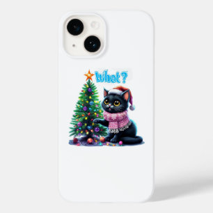 Gato de Natal engraçado O que com o adesivo de árv