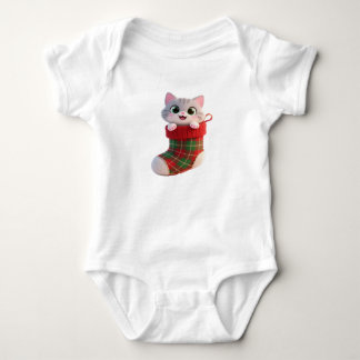 Gato de Natal Fofo em Meia Camiseta Baby Jersey