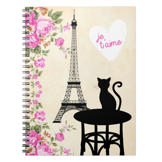 Gato de Paris Je T'aime e caderno da torre Eiffel (Frente)