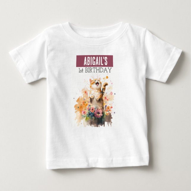 Gato de primavera - Camiseta primeiro aniversario (Frente)