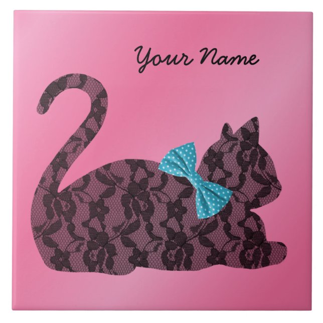 Gato de rendas com Arco de teal - Rosa Personaliza (Frente)