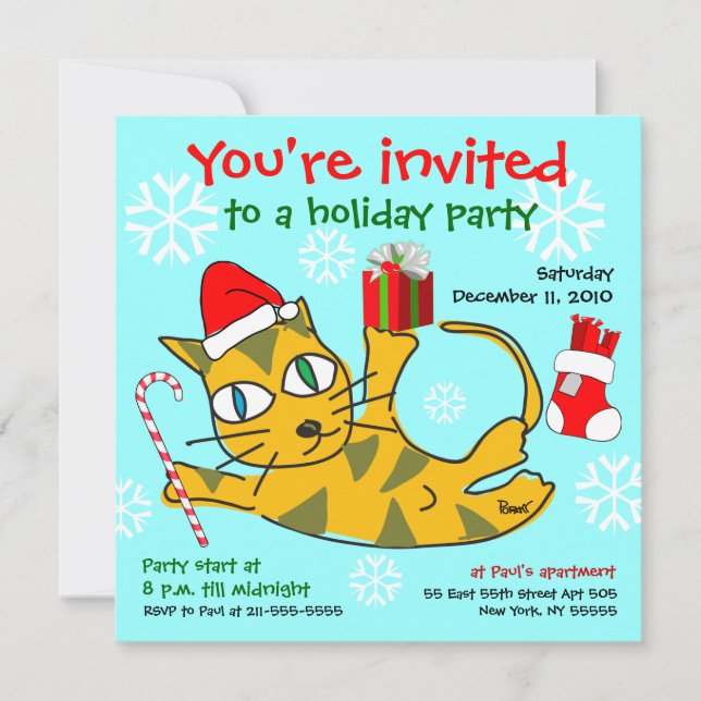 Gato de Rolagem de Convite de Férias (Frente)